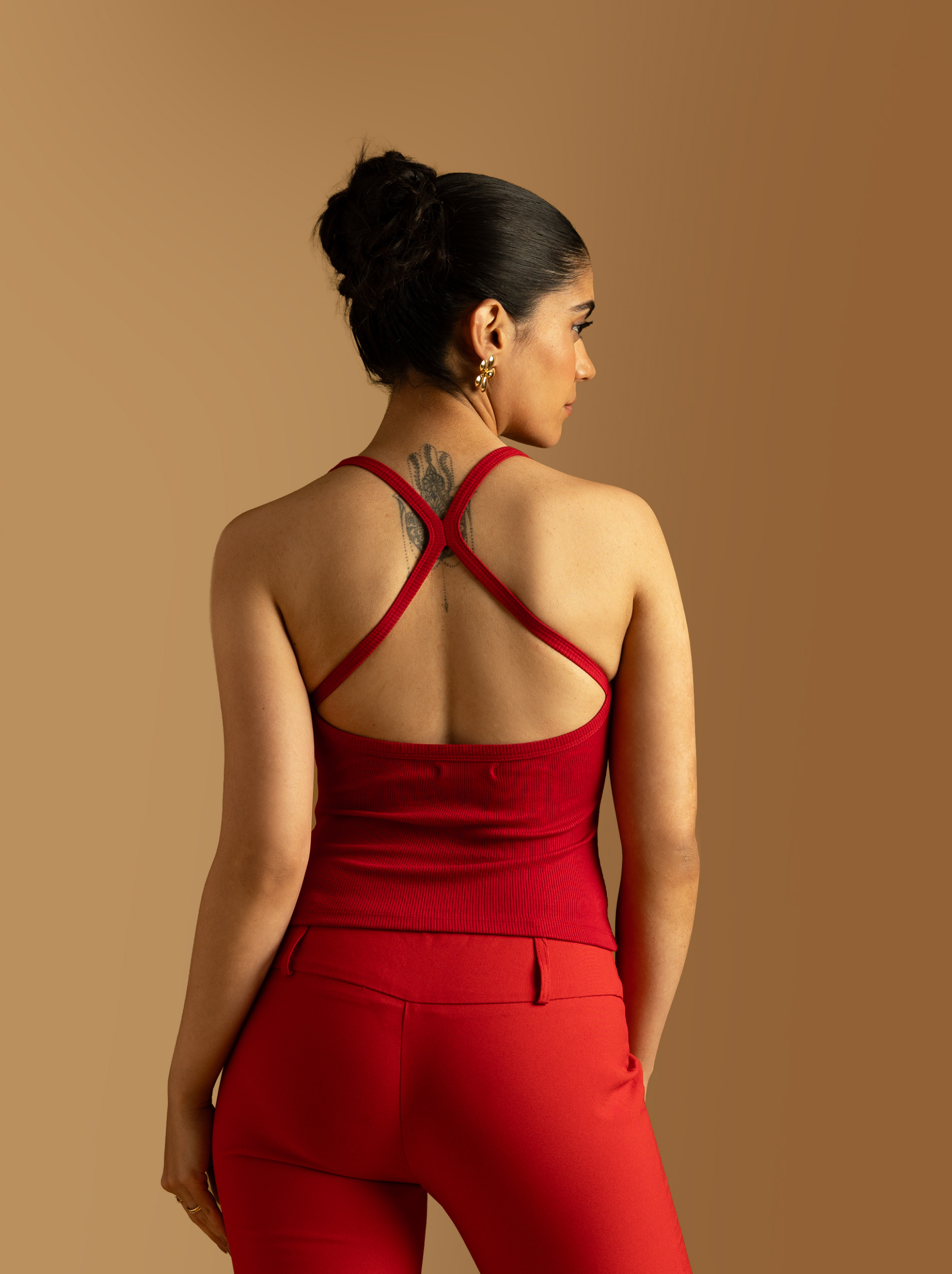ButterBawd micro-rib U neck top in soft fabric, close-up showing fitted style and ribbed texture.