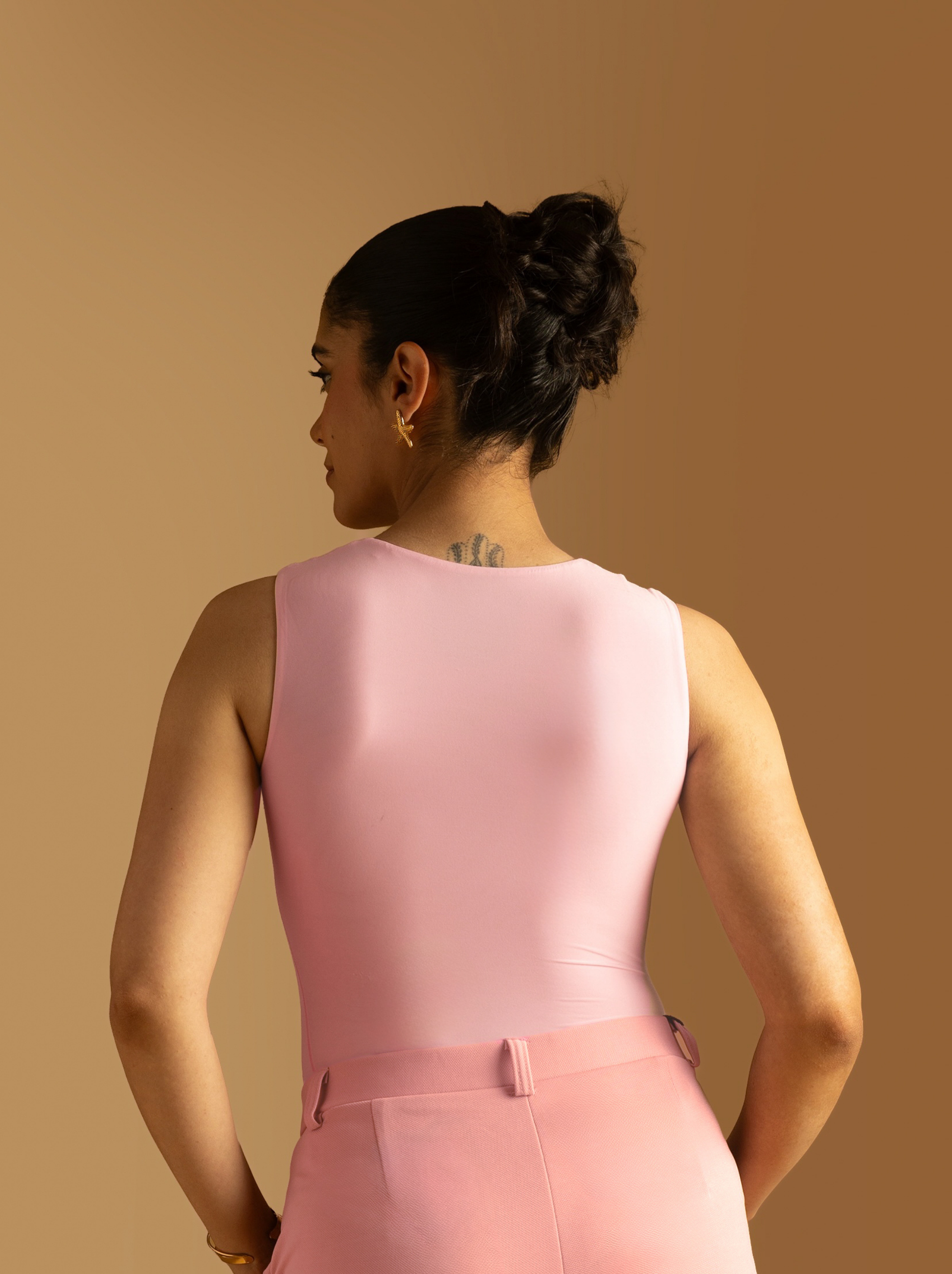 ButterBawd Square Neck Bodysuit in pink, fitted silhouette, square neckline
