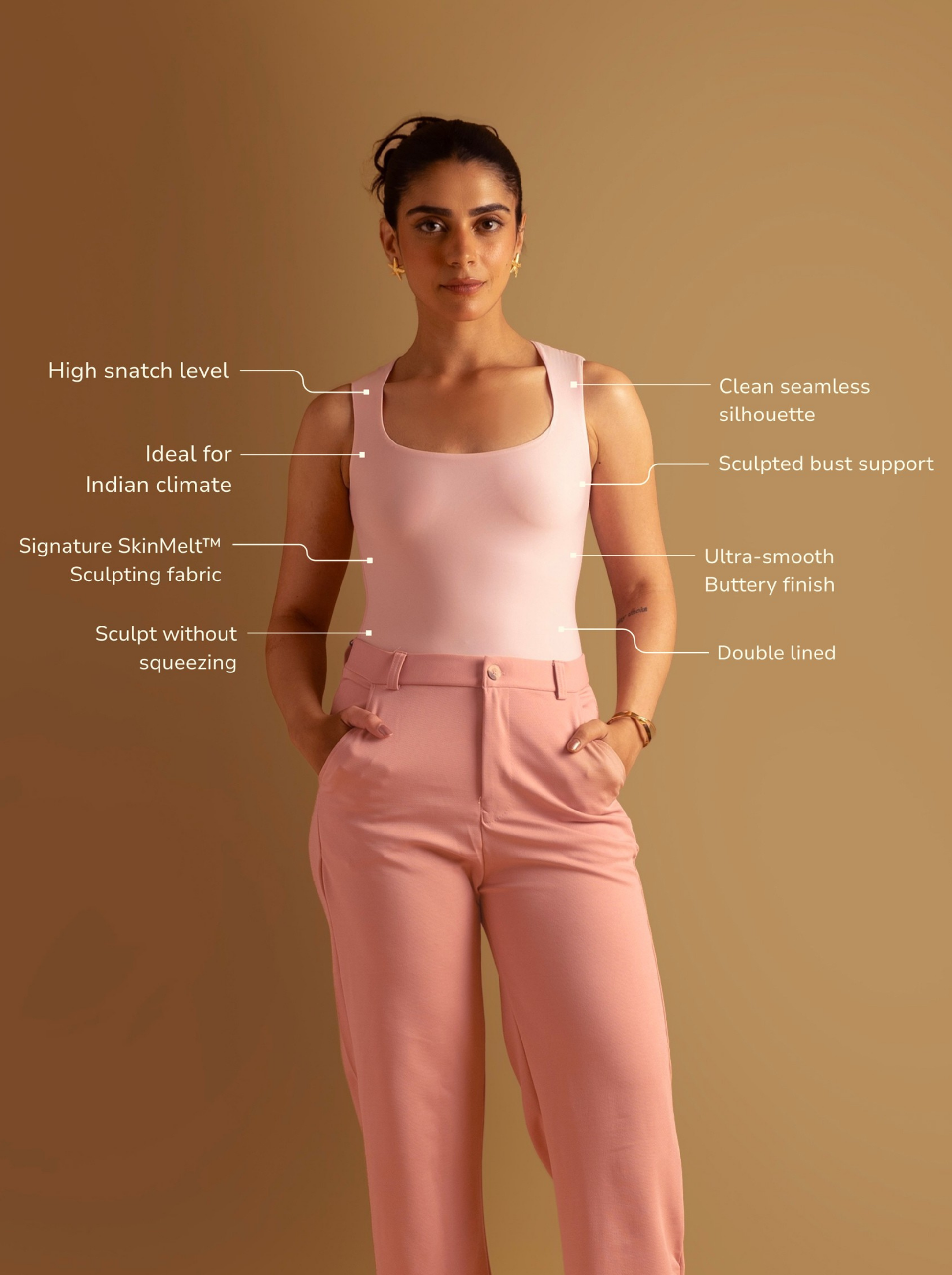 ButterBawd Square Neck Bodysuit in pink, close-up of fabric and square neckline