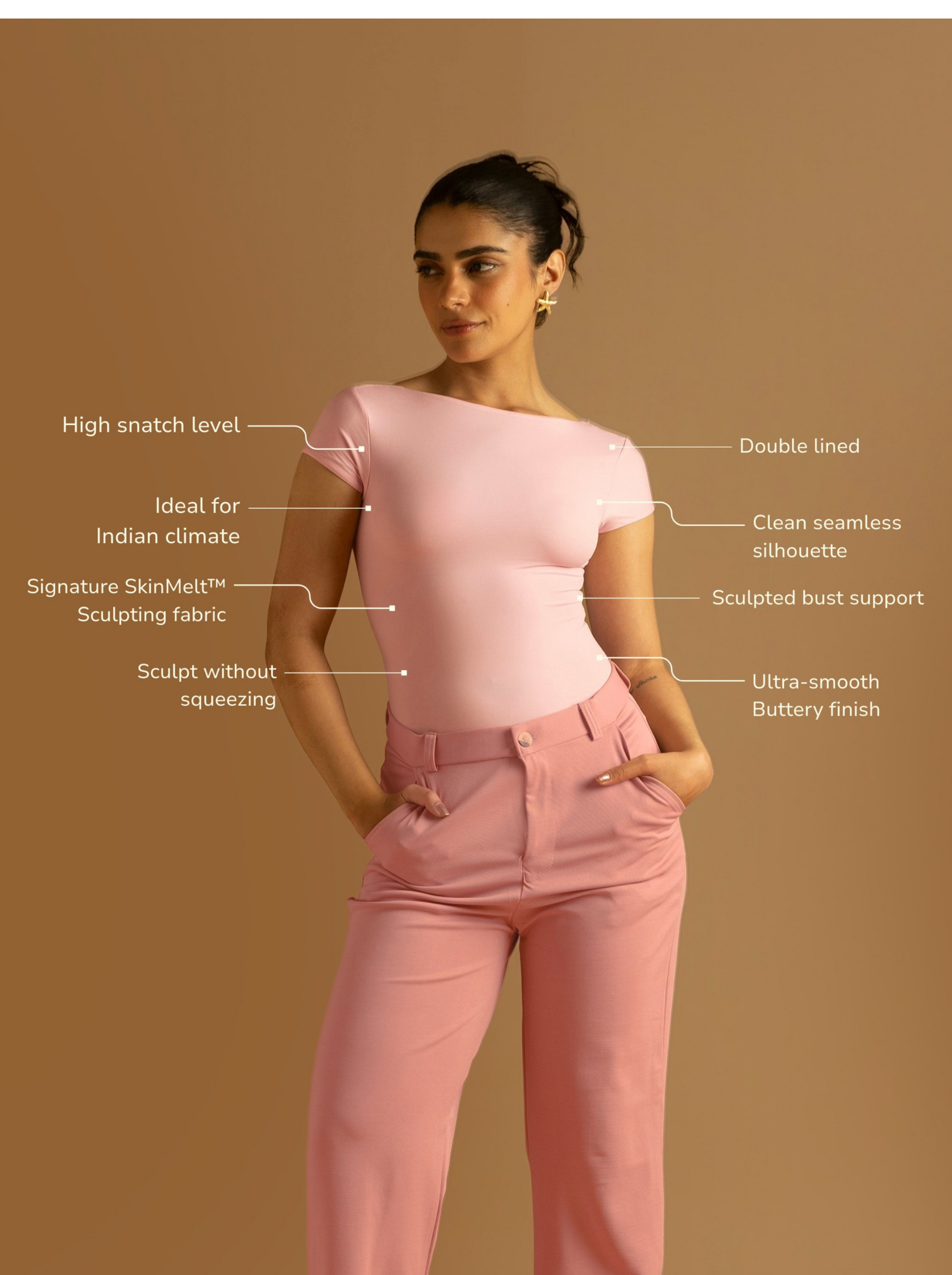 ButterBawd Boat Neck Bodysuit in pink, fitted silhouette, long sleeves