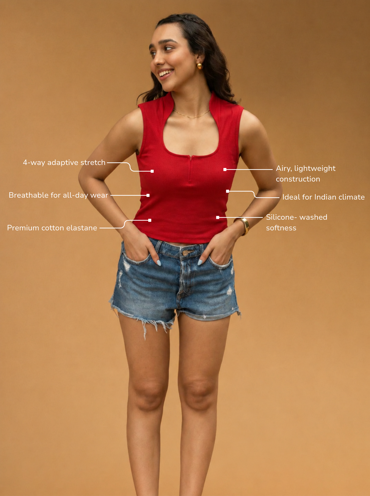 Collar Ribbed Zipper Top