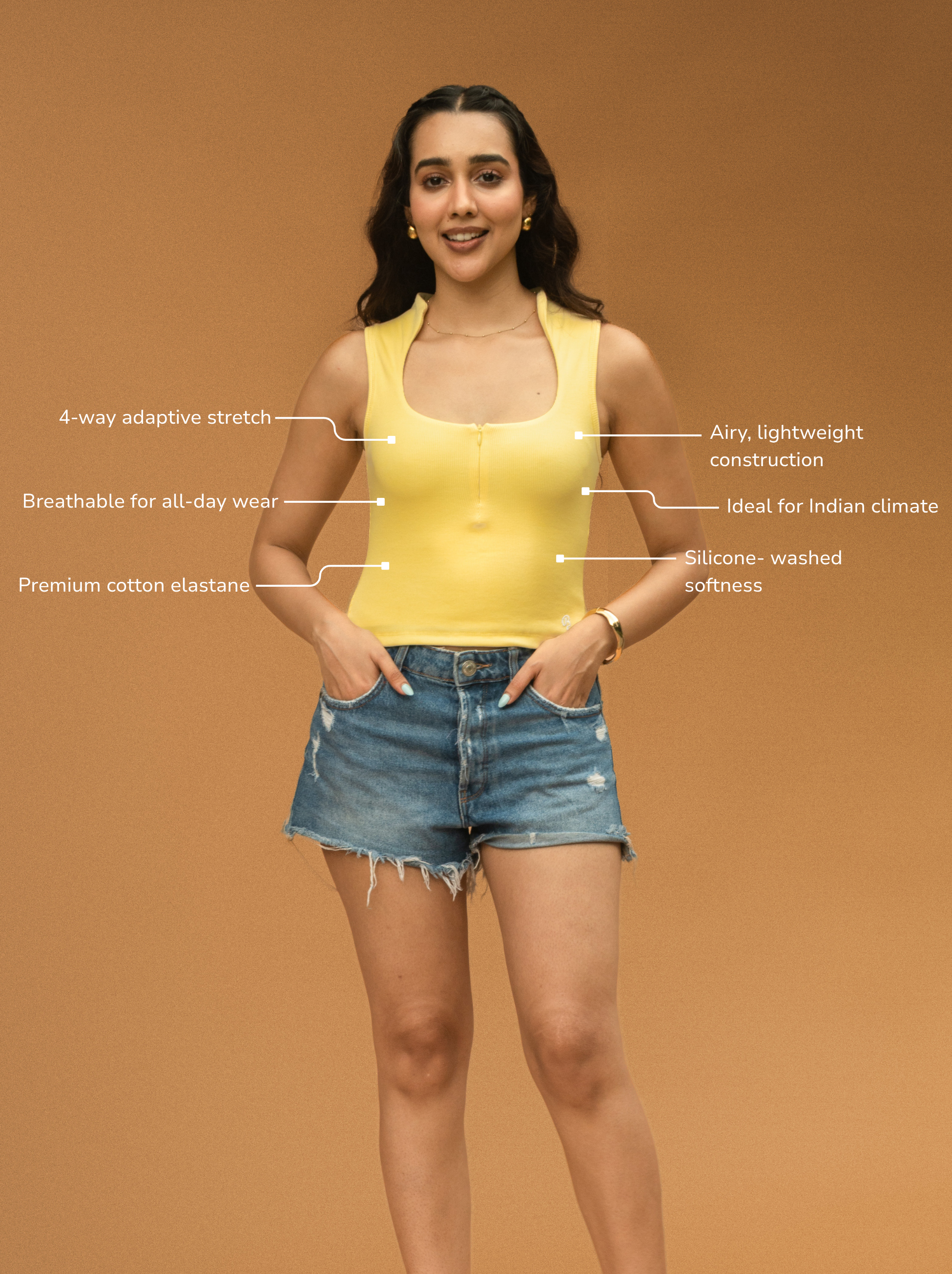Collar Ribbed Zipper Top