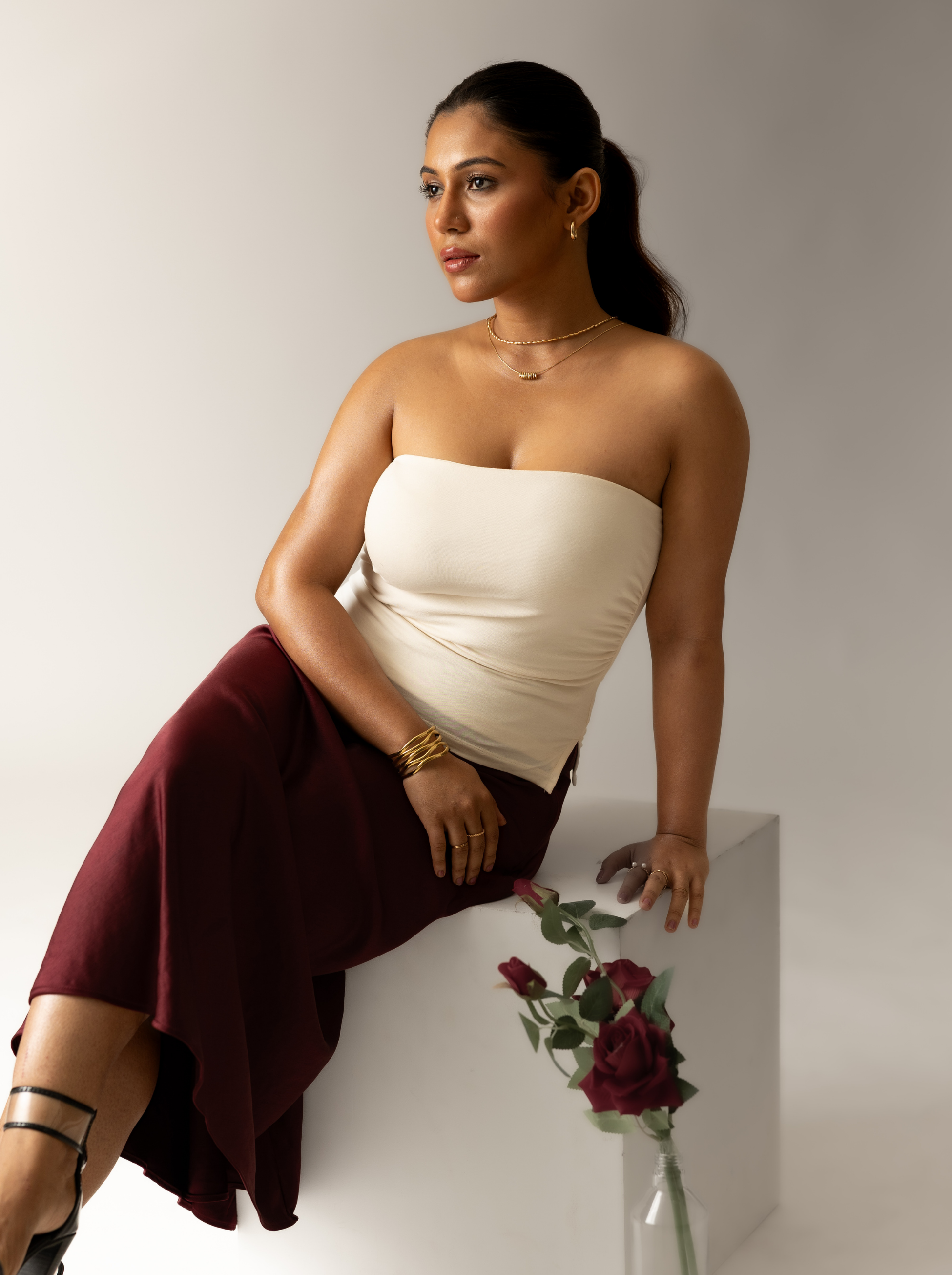 ButterBawd Glide On Tube Top in white, fitted seamless style, casual styling