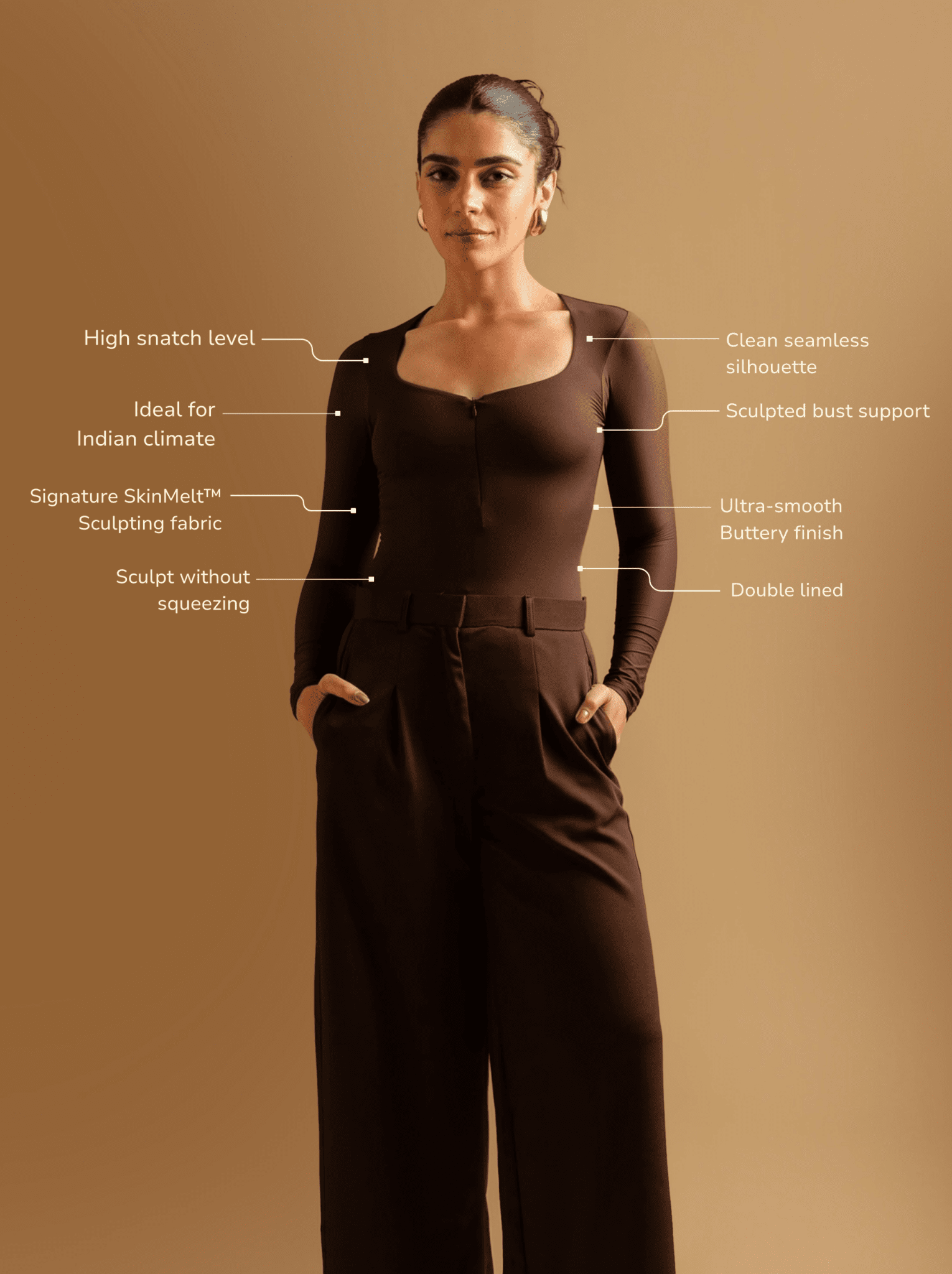 ButterBawd Butter Melt Zip Top in brown, fitted top with adjustable zip neckline
