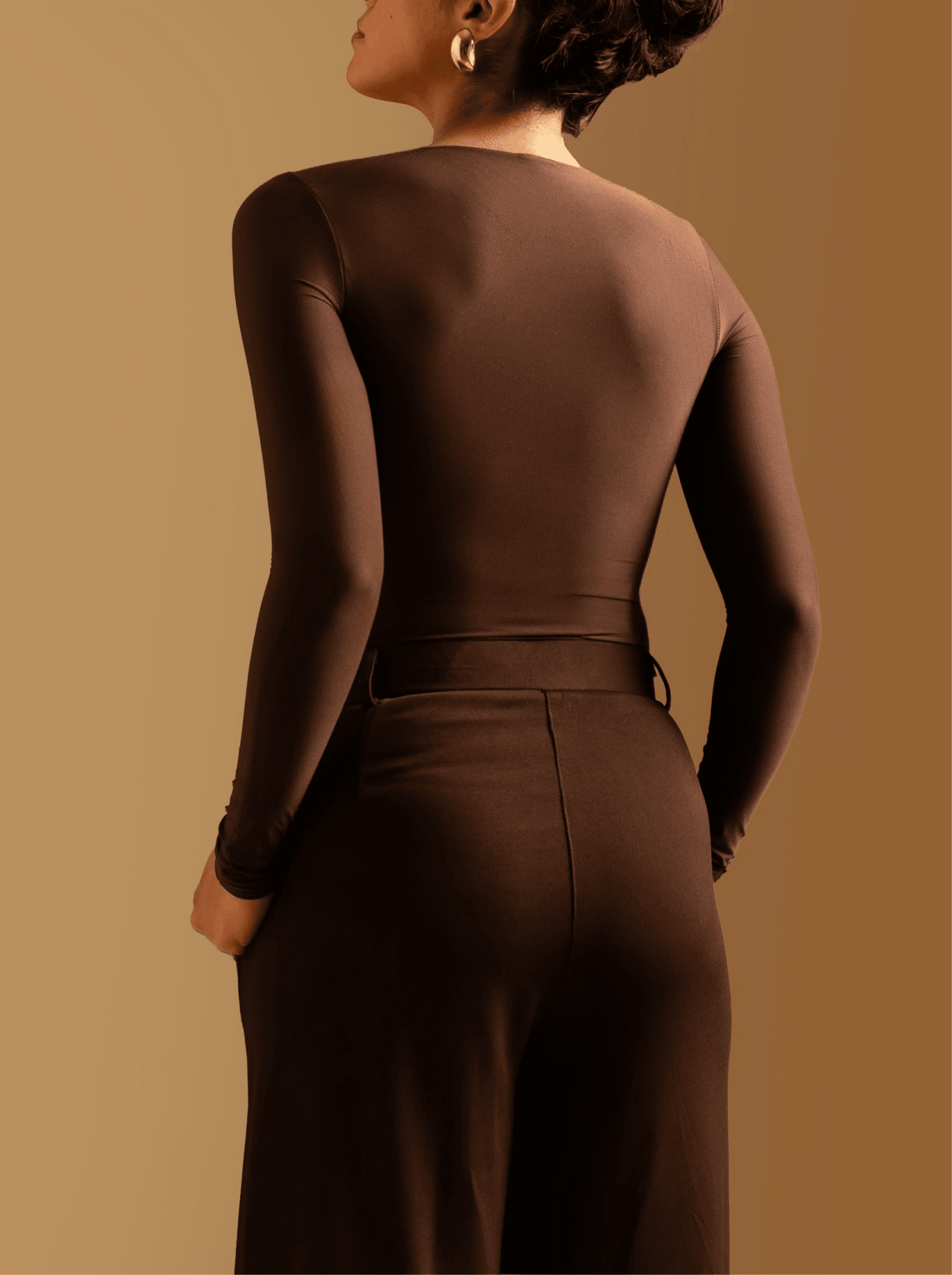 ButterBawd Butter Melt Zip Top in brown, side view, zip-front detail