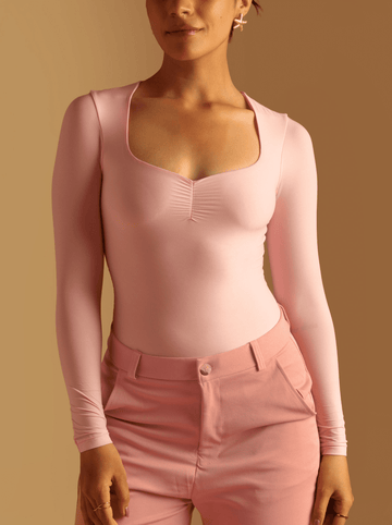 ButterBawd Heartline Melt Top in pink, fitted ruffle-detail top