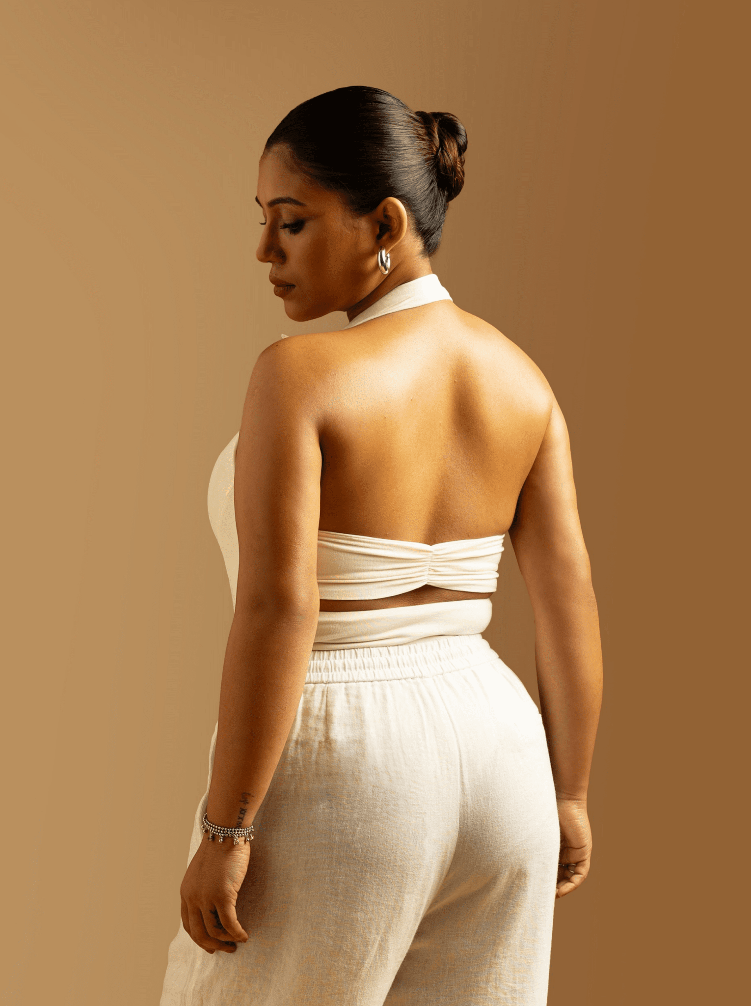 ButterBawd Sculpt Collar Bodysuit in white, side view, sculpted collar detail