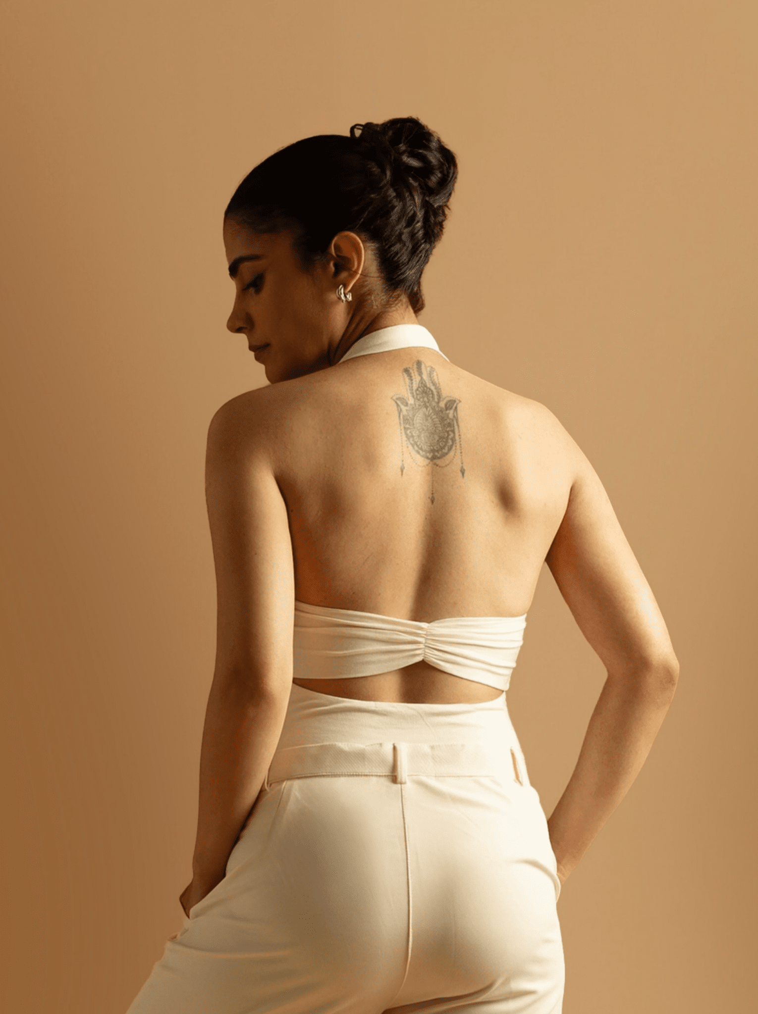 ButterBawd Sculpt Collar Bodysuit in white, fitted silhouette, sculpted collar