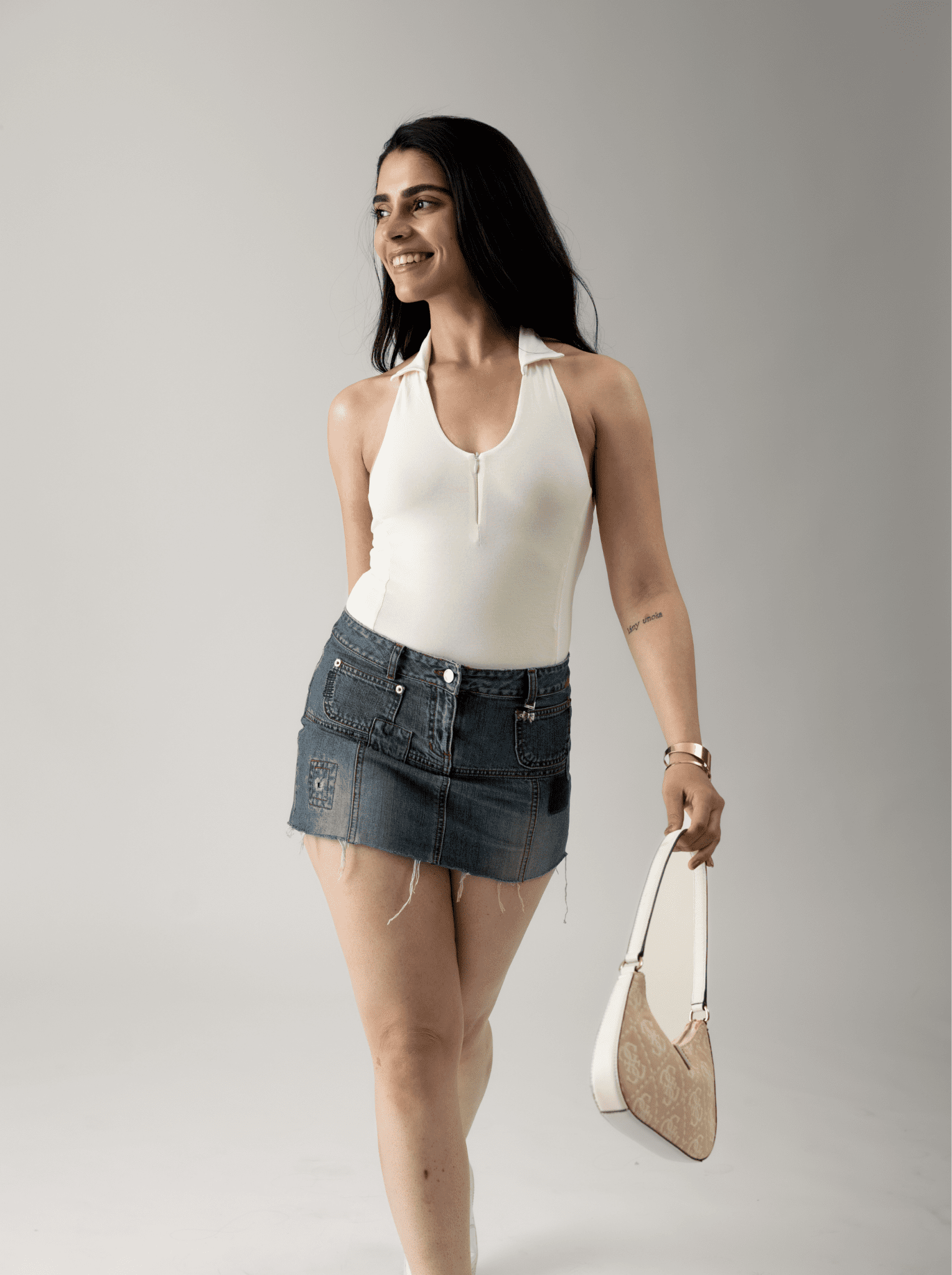 ButterBawd Sculpt Collar Bodysuit in white, close-up of fabric and collar detail