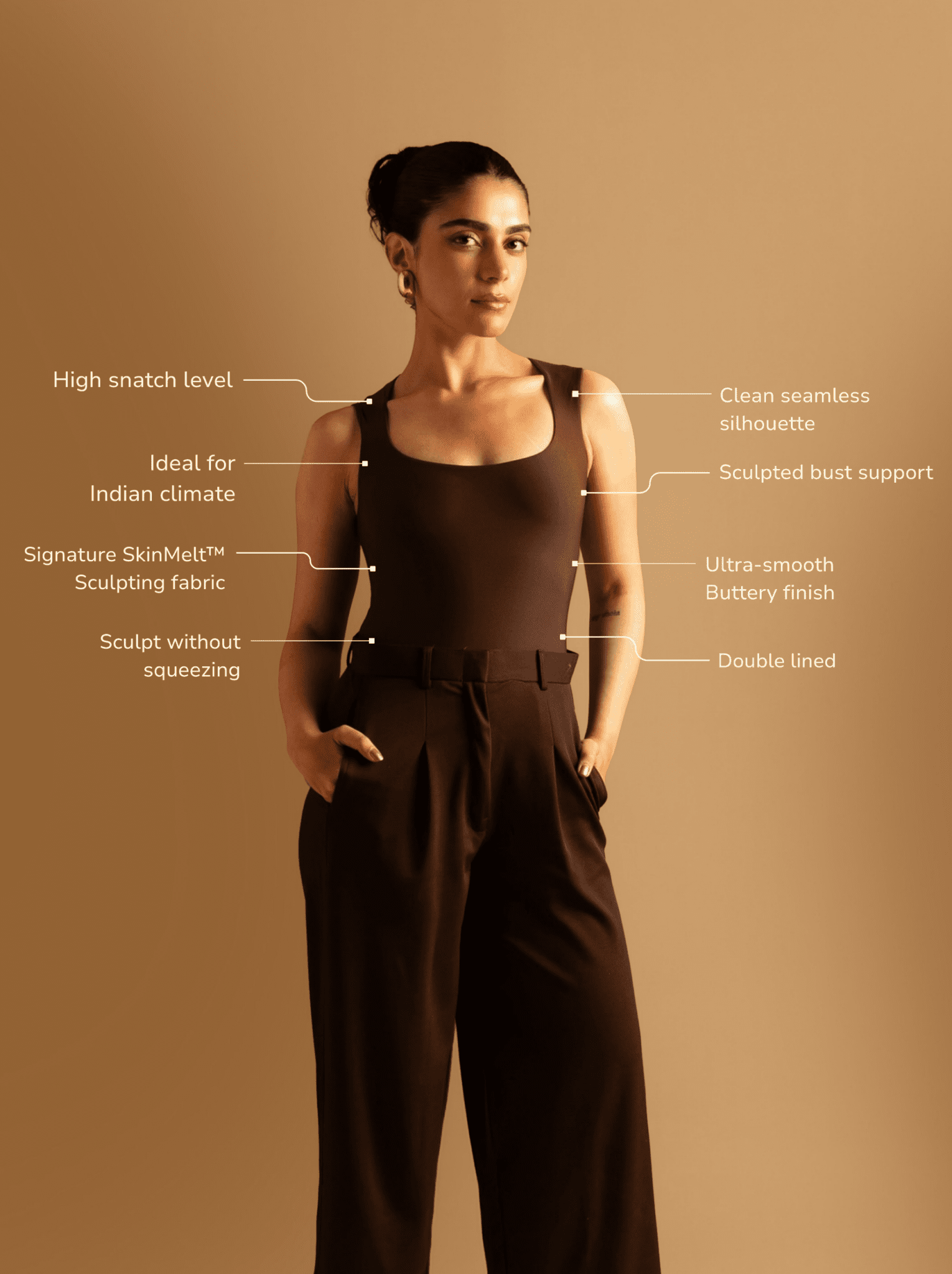 ButterBawd Square Neck Bodysuit in brown, fitted silhouette, long sleeves