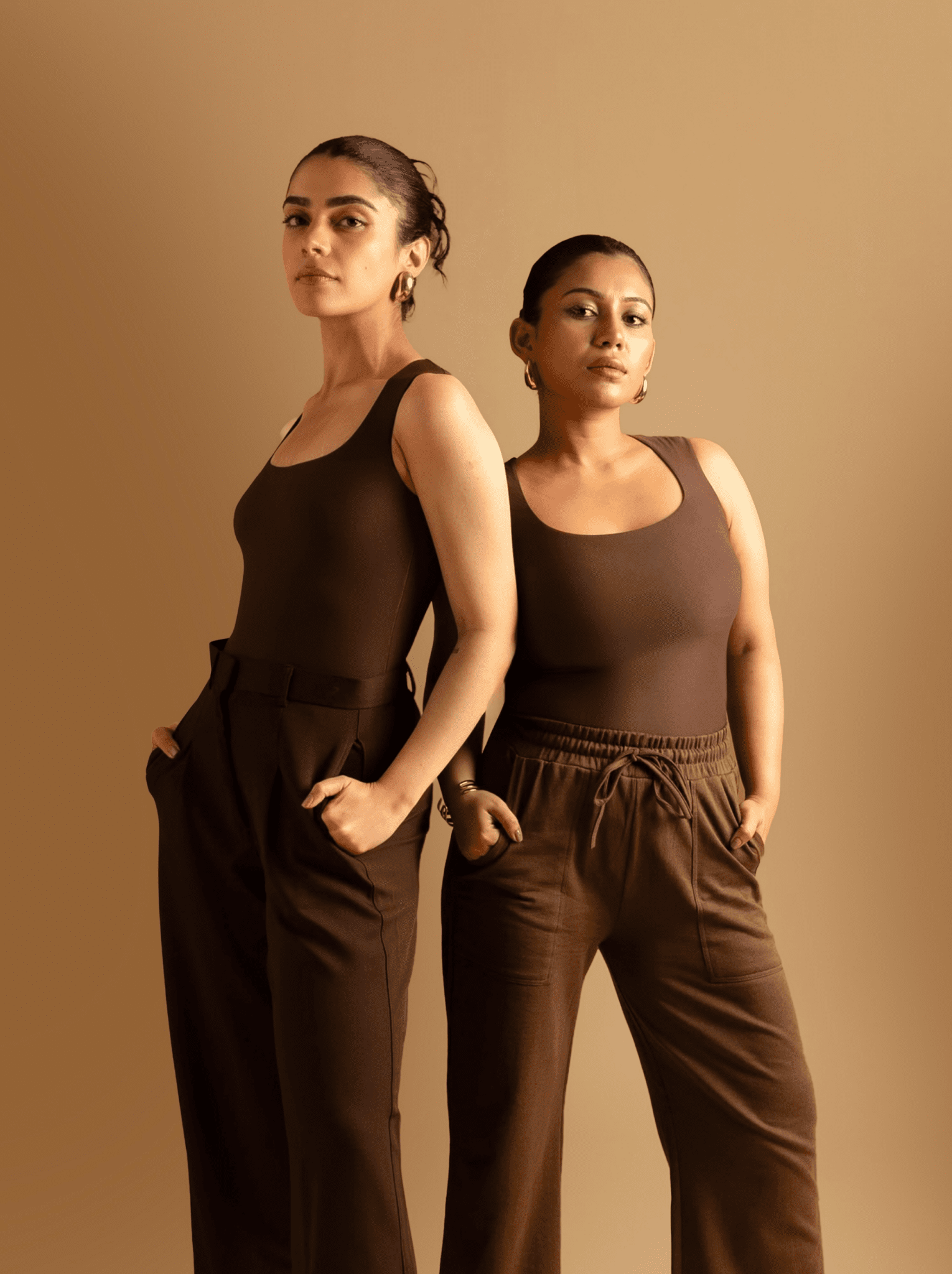ButterBawd Square Neck Bodysuit in brown, side view, square neckline detail